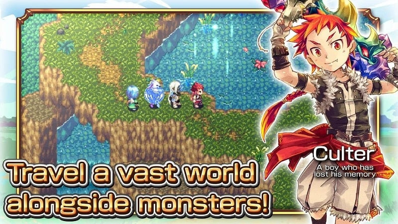 RPG Monster Viator MOD APK gameplay screenshot, showing the main character using a special skill to attack a monster.