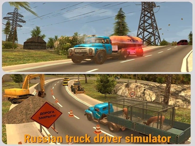 alt text: Hình ảnh gameplay Russian Car Driver ZIL 130 Premium cho thấy giao diện lái xe và khung cảnh đường phố