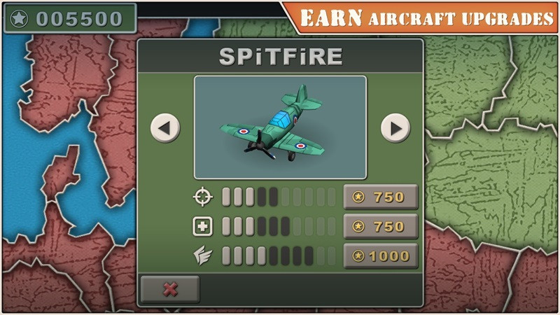 alt text: Sky Aces 2 gameplay screenshot of a fighter plane attacking a ground target