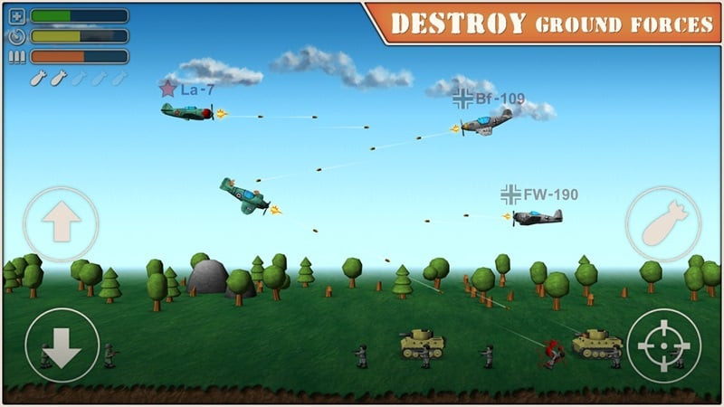 alt text: Sky Aces 2 gameplay screenshot showing dogfight action