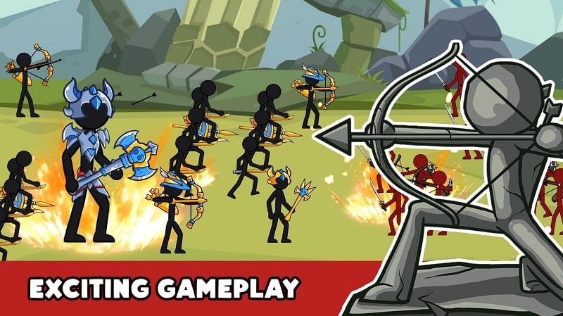 War of Stick: Conquer Battle APK gameplay screenshot showing stick figure warriors in combat.