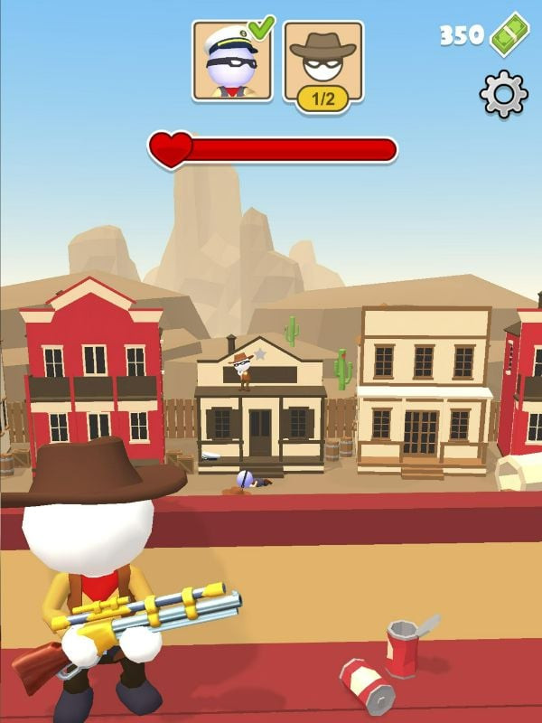 Western Sniper gameplay screenshot showing the character aiming at an enemy from cover.