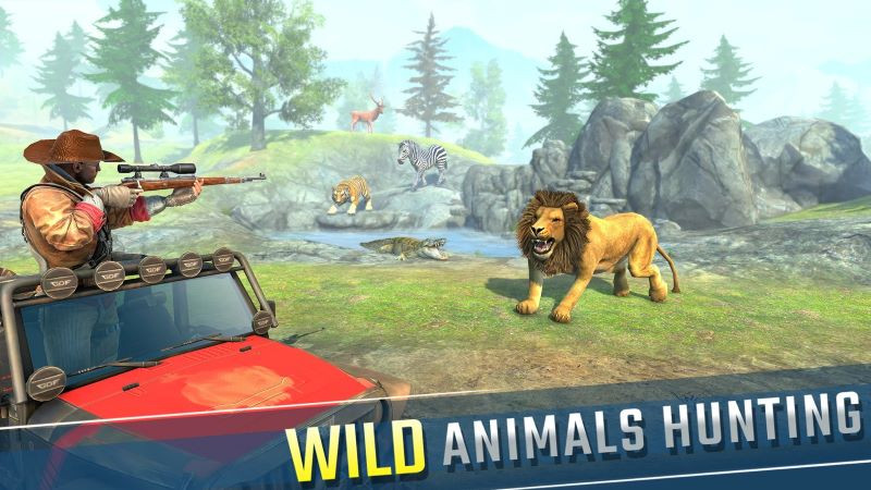 alt text: Hình ảnh gameplay Wild Animal Hunting Games FPS với súng ngắm