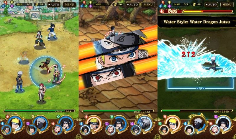 alt text: Screenshot of Ultimate Ninja Blazing's battle interface showcasing impressive graphics and skill effects