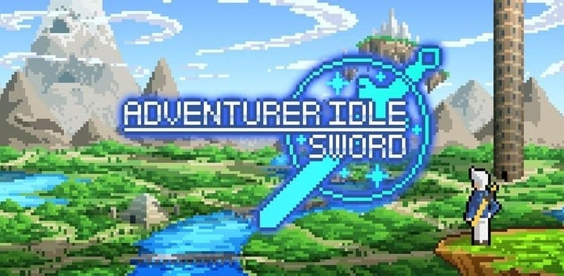 alt text: Hình ảnh giao diện game Adventurer Idle với nhân vật chính đang chiến đấu với quái vật