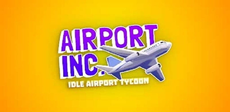 alt text: Hình ảnh giao diện game Airport Inc với một sân bay nhộn nhịp, máy bay cất cánh và hạ cánh.