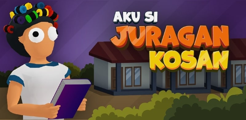 alt text: Hình ảnh giao diện game Aku Si Juragan Kosan hiển thị một căn nhà và nhân vật chính