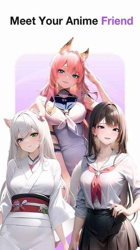 alt text: Hình ảnh giao diện game Anime Chat mod apk, hiển thị các tính năng mod như menu, vô hạn tiền và chat