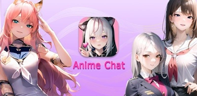 alt text: Hình ảnh giao diện game Anime Chat với các nhân vật anime nữ xinh đẹp