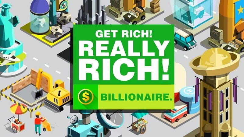 alt text: Hình ảnh giao diện game Billionaire Capitalist Tycoon hiển thị tòa nhà trụ sở chính và giao diện người dùng.