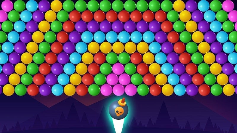 alt text: Hình ảnh giao diện game Bubble Shooter Pop hiển thị các quả bóng nhiều màu sắc sắp xếp thành cụm