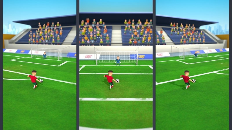 alt text: Hình ảnh giao diện game Football Clash với cầu thủ chuẩn bị sút phạt.