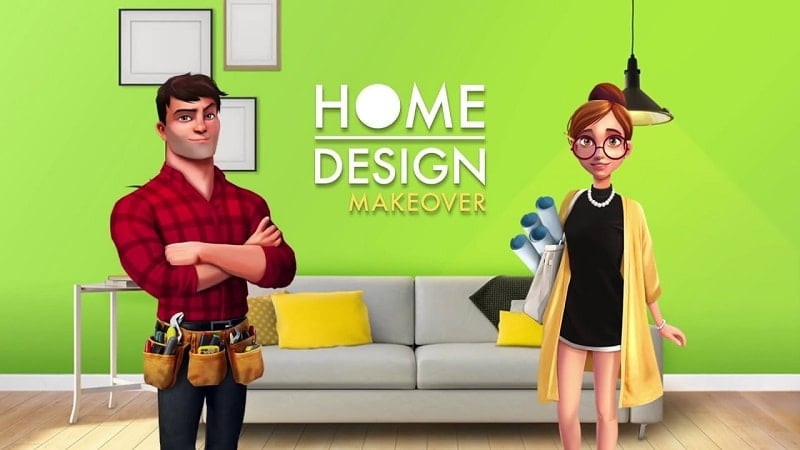 alt text: Hình ảnh giao diện game Home Design Makeover với đồ họa tươi sáng, hiển thị một căn phòng được thiết kế đẹp mắt