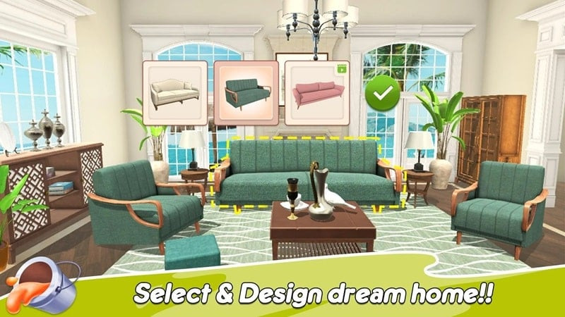 alt text: Hình ảnh giao diện game Home Paint với một ngôi nhà được trang trí đẹp mắt