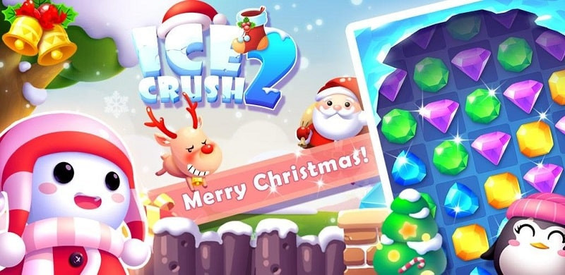 alt text: Hình ảnh giao diện game Ice Crush 2 với các khối băng đầy màu sắc