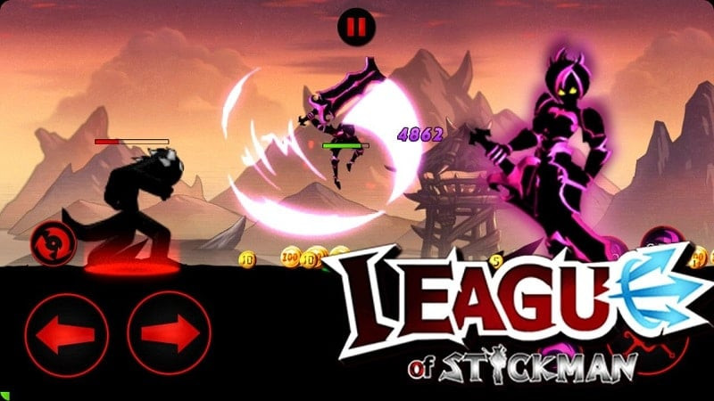 alt text: Hình ảnh giao diện game League of Stickman mod apk với thông tin nhân vật