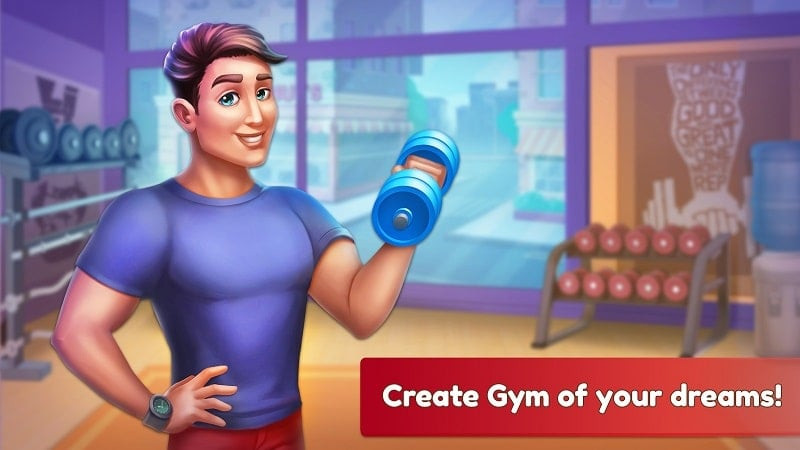 alt text: Hình ảnh giao diện game My Gym MOD APK, cho thấy người chơi đang tương tác với các tính năng mod trong menu.