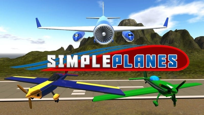 alt text: Hình ảnh giao diện game SimplePlanes với một chiếc máy bay đang bay trên bầu trời xanh