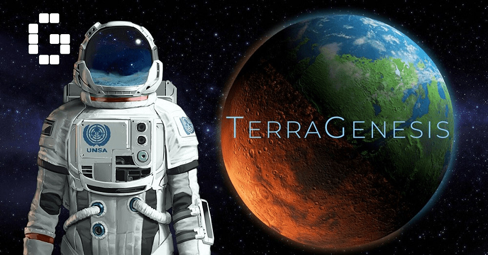 alt text: Hình ảnh giao diện game TerraGenesis hiển thị một hành tinh đang được terraform.