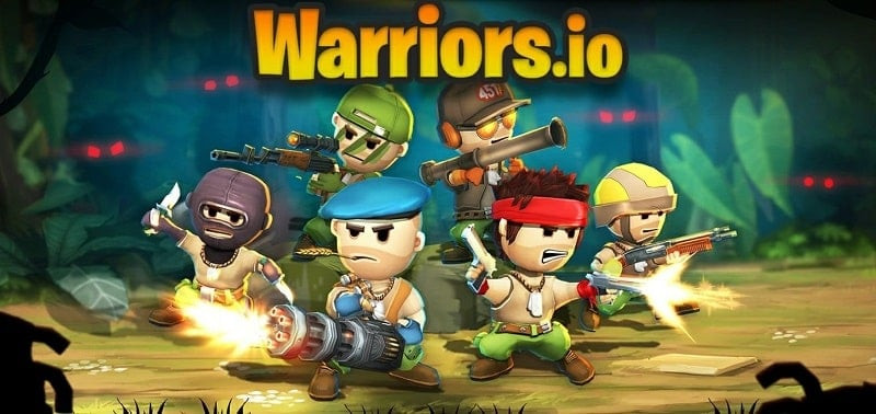 alt text: Hình ảnh giao diện game Warriors.io với các chiến binh chibi đang chiến đấu