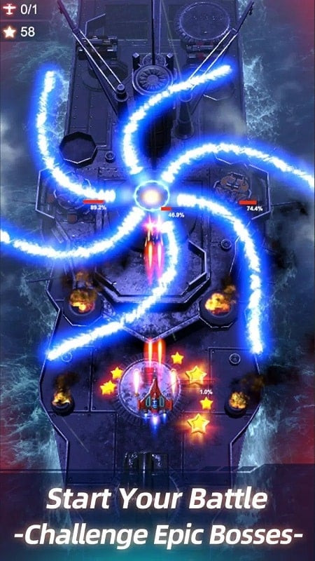 Wing Fighter screenshot: The game interface is displayed on an Android phone.