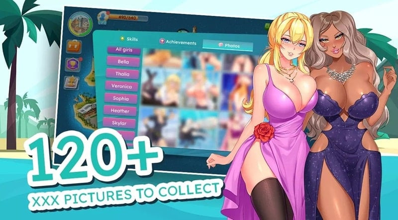 alt text: Hình ảnh giao diện nâng cấp kỹ năng cho các cô gái trong game Sexy Beaches