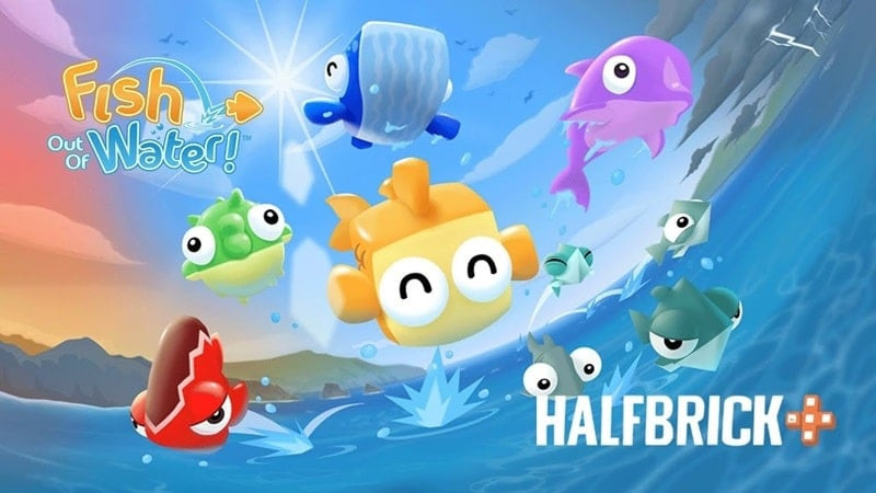 alt text: Hình ảnh giới thiệu game Fish Out Of Water với chú cá bay lên khỏi mặt nước