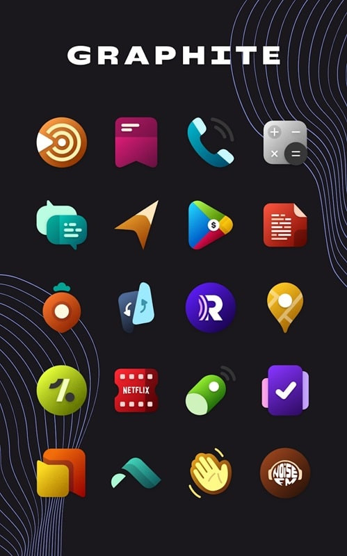 alt text:  Hình ảnh hiển thị một số icon trong Graphite Icon Pack