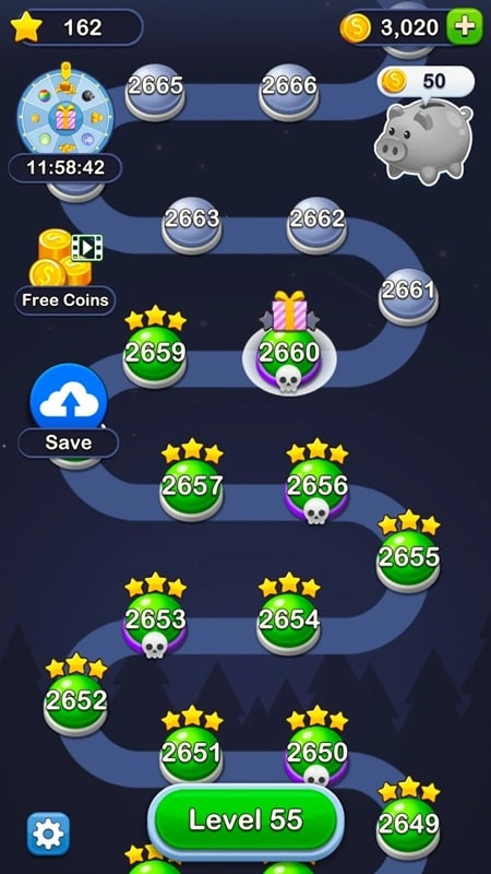 Bubble Pop! Puzzle Game Legend game over screen displaying the number of stars earned.