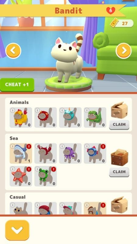 alt text: Hình ảnh mèo trong game Idle Pet Shelter với nhiều giống loài khác nhau.