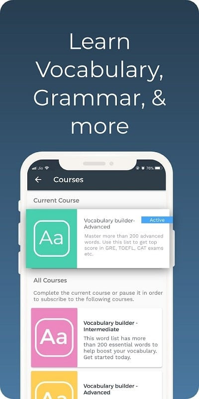 An example lesson within the Improve English app