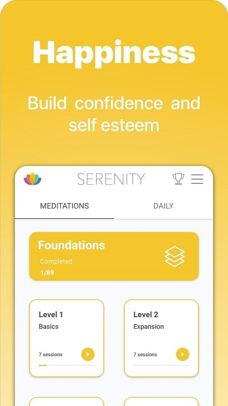 Sleep regulation exercise example in the Serenity app