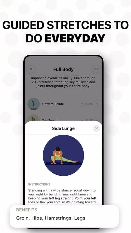 A person performing a stretching exercise within the Bend MOD APK app.