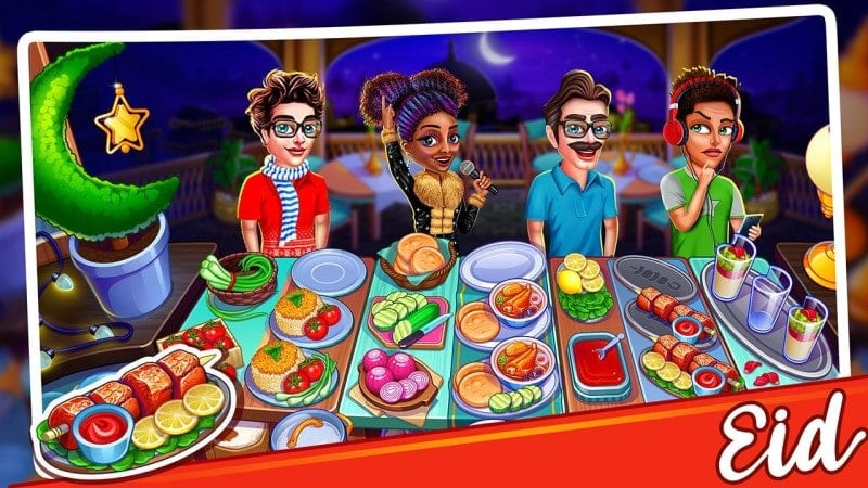 alt text: Gameplay screenshot of Cooking Party Cooking Games showing on-screen controls.