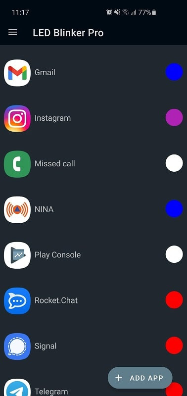 Customizing LED notification colors for different apps in LED Blinker Notifications Pro