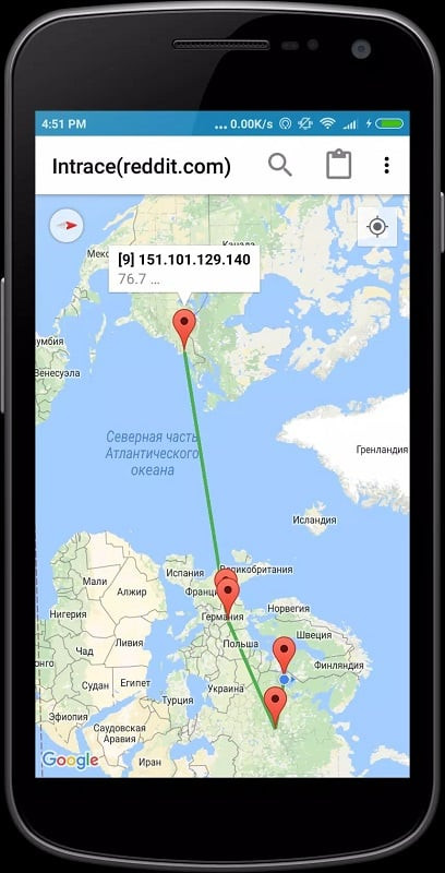 Data path visualization with Intrace: Visual Traceroute MOD APK