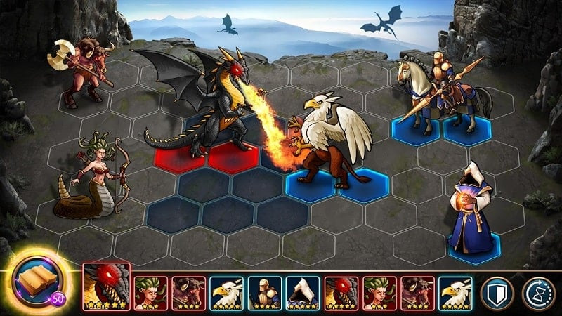 alt text: Hình ảnh minh họa Era of Magic Wars MOD APK, cho thấy cách di chuyển trên chiến trường lục giác.