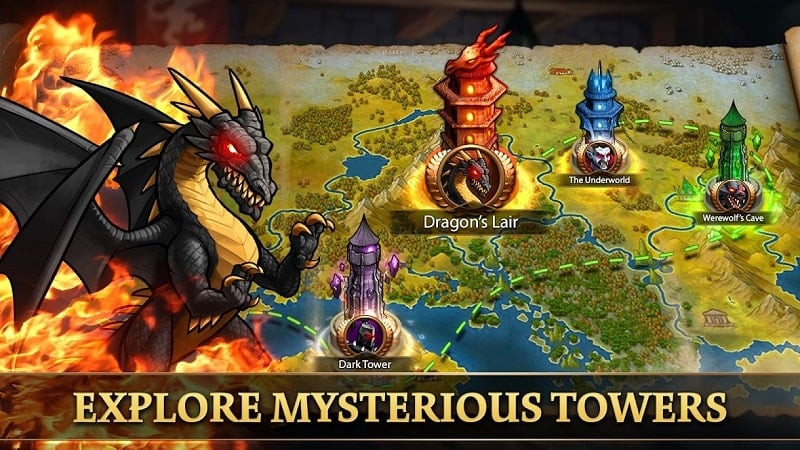 alt text: Hình ảnh minh họa Era of Magic Wars MOD APK, thể hiện các sinh vật huyền thoại trong game.