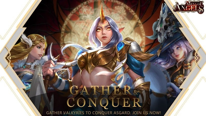 Alt text: Hình ảnh minh họa game Arena of Angels với các nhân vật nữ thần