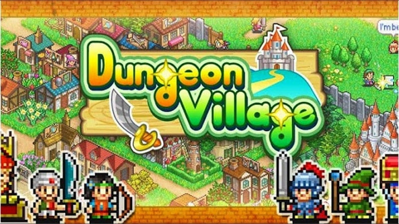 alt text: Hình ảnh minh họa game Dungeon Village với đồ họa pixel cổ điển, hiển thị các công trình và nhân vật trong game.