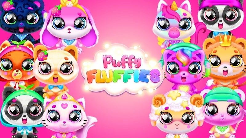 alt text: Hình ảnh minh họa game Puffy Fluffies Toy Collector với những chiếc xe đồ chơi và thú nhồi bông nhiều màu sắc