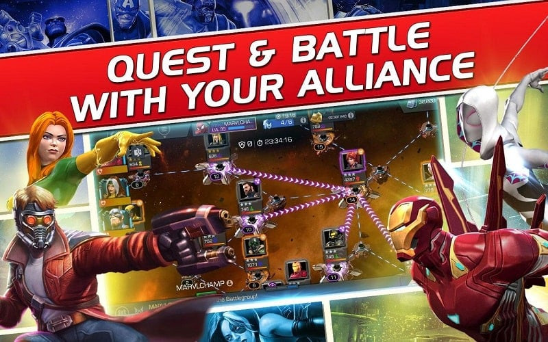 Gameplay screenshot of Marvel Contest of Champions showcasing a multiverse setting