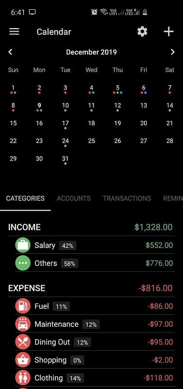 Bluecoins MOD APK data reporting feature with intuitive charts and graphs.