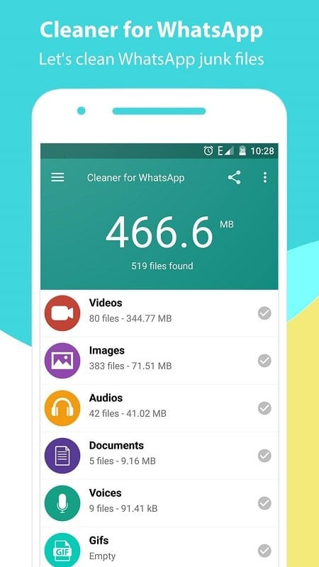 alt text: Hình ảnh minh họa tính năng dọn dẹp của Cleaner for WhatsApp MOD APK