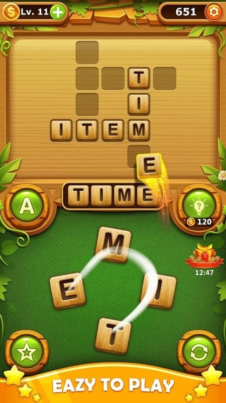 Example of the hint feature in Word Cross Puzzle.