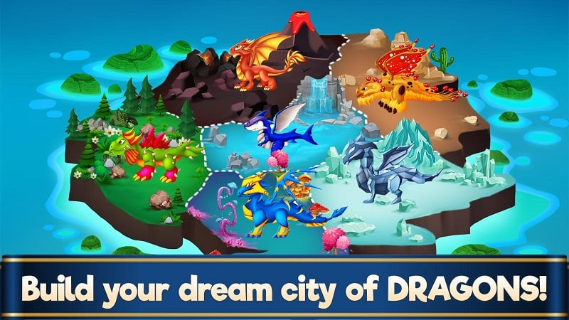 alt text: Hình ảnh minh họa tính năng mod vô hạn tiền và thức ăn trong Dragon Paradise City