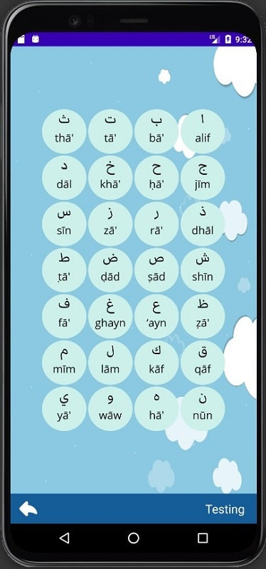 Arabic Alphabet MOD APK app on a phone