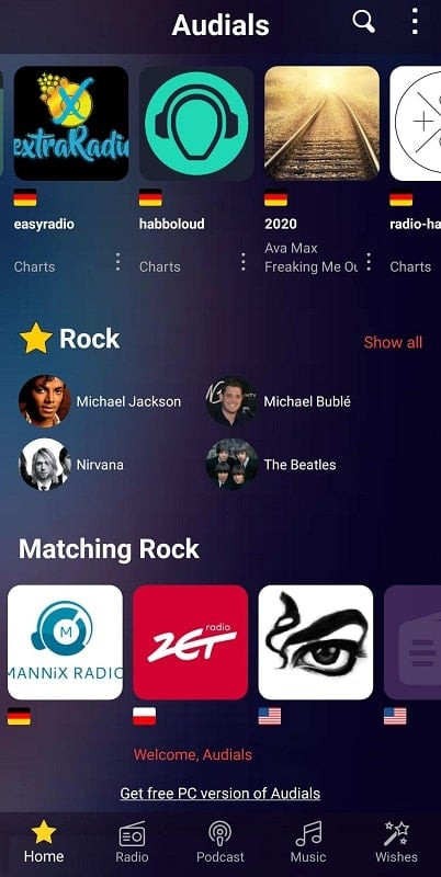 Audials Radio Pro app with a modern and user-friendly interface