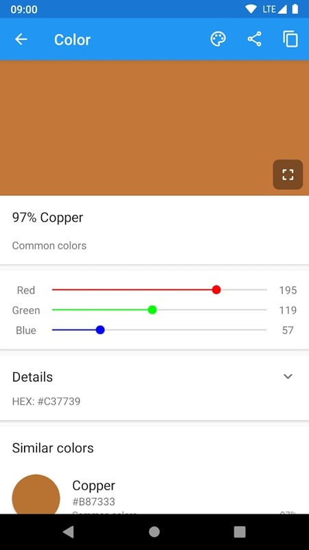 Color Picker app analyzing colors from an image on an Android phone.