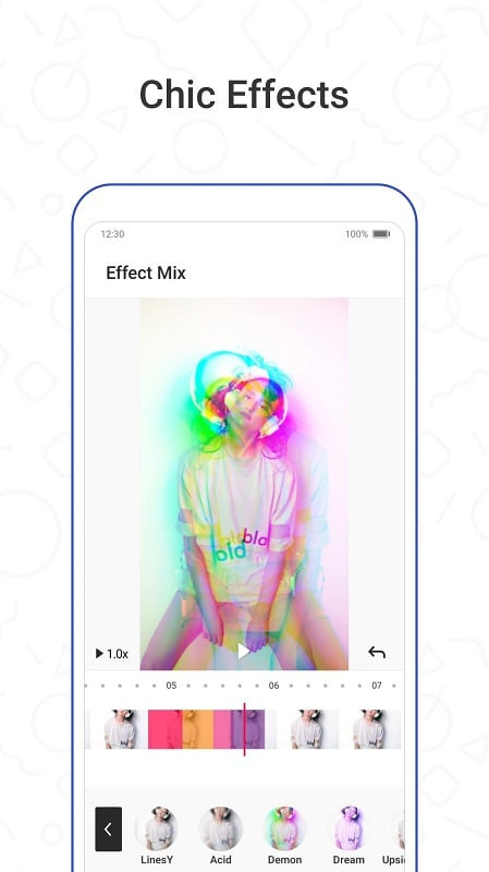 alt text: Hình ảnh minh họa ứng dụng Funimate mod trên Android, cho thấy giao diện chỉnh sửa video với nhiều hiệu ứng và tùy chọn khác nhau.